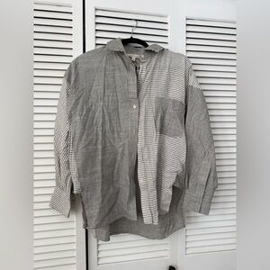 Chic Striped Women's Blouse - Grey and White